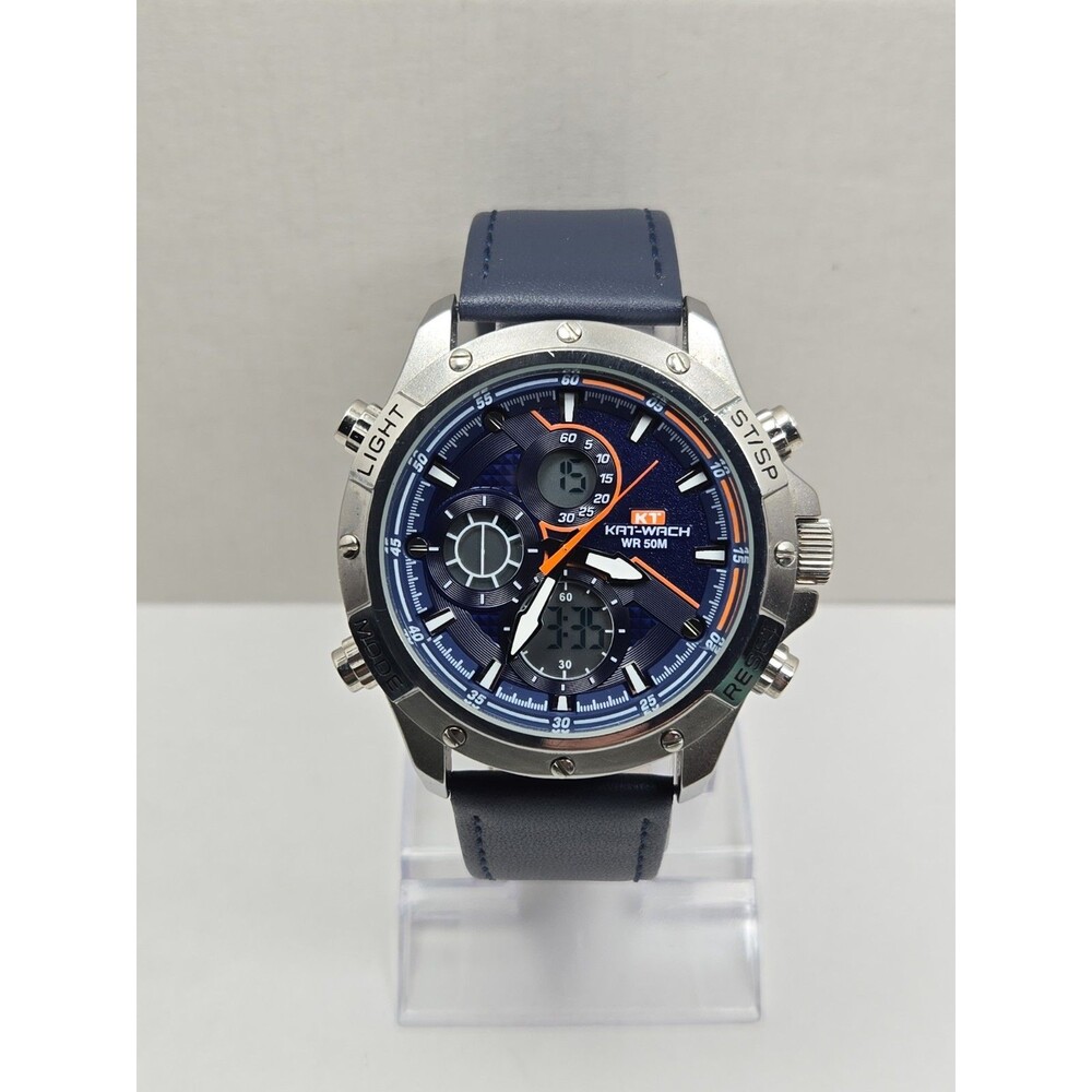 KAT WACH K1 Mens Analog Digital LED Sport Watch Blue Dial 50M Quartz New Battery